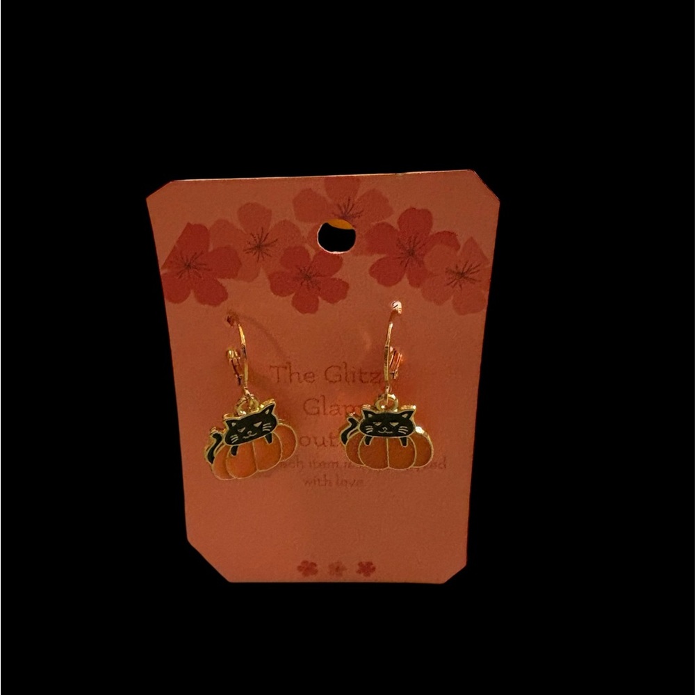 Halloween Cat and Pumpkin Earrings-New